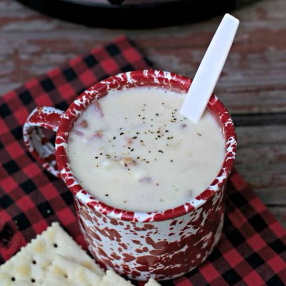 I made this Easy Slow Cooker Clam Chowder while camping this last weekend. I remember the last time I made clam chowder