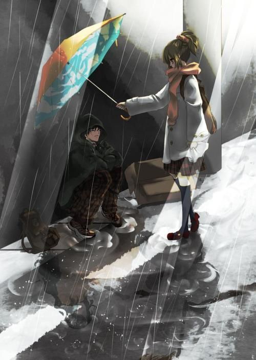 Anime couple in the rain