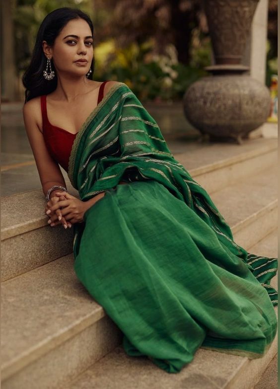 bindu madhavi in a green saree by Daak ghor