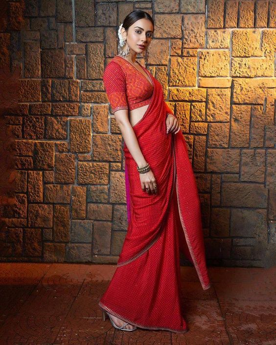 Rakul Preet Singh Red Color Digital Printed Saree
