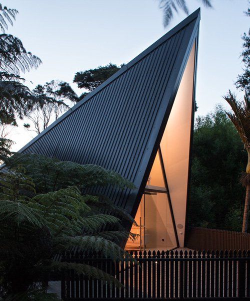 Chris Tate Completes Tent Shaped Weekend House In New Zealand Rain Forest Weekend House House Cladding Treehouse Design Architecture