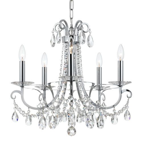 Transitional Silver 5 Light Chandelier | Contemporary Round Transitional Silver 5 Light Chandelier | Contemporary Round