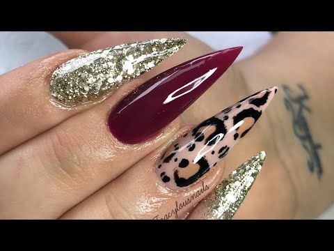 Acrylic Nails Hand Painted Leopard Print Youtube Leopard Print Nails Painted Acrylic Nails Animal Print Nails