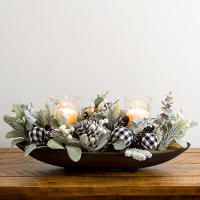 Black Buffalo Check And Greenery Candle Holder Christmas Table Centerpieces Christmas Coffee Table Decor Christmas Dining Table