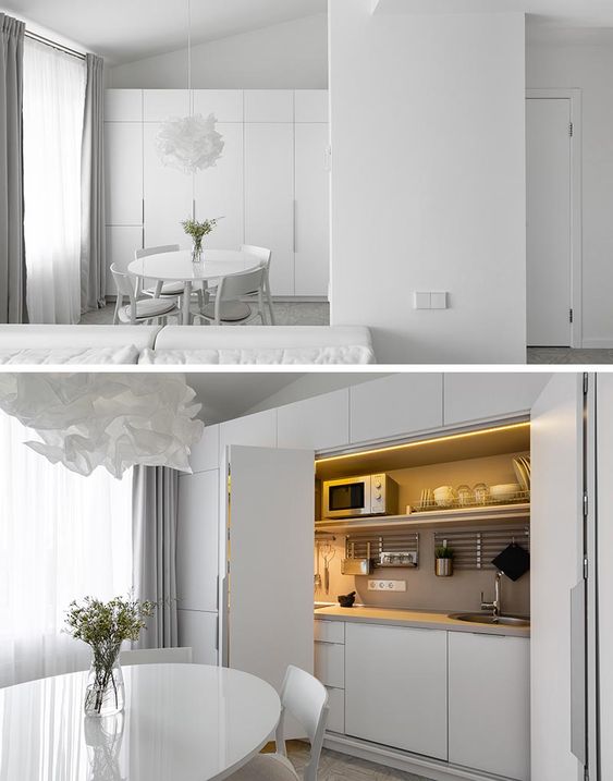 The Kitchen In This Small Apartment Is Hidden In A Closet