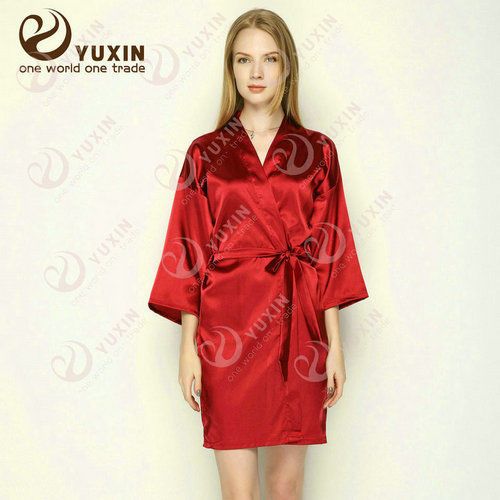 Womens Plain Satin Robes Bridal Wedding Bridesmaid Bride Gown Kimono Robe UK