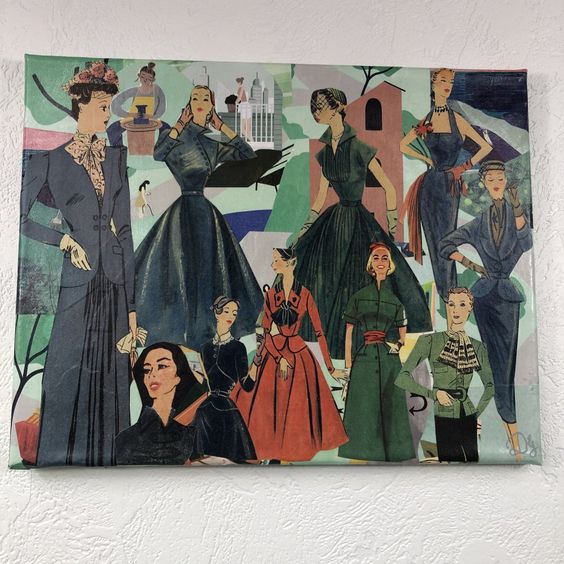 Tableaux collage toile tendue réf 1382 hauteur 24cm largeur 30cm couleur vert/multicolore fait main modèle unique