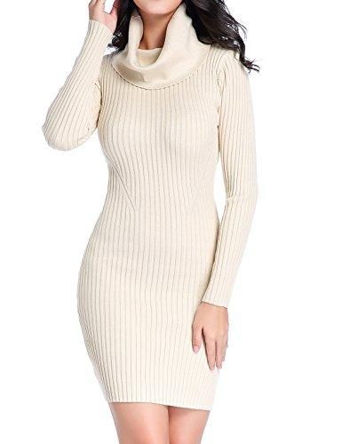 Bkolouuoe Women Cowl Neck Knit Sweater Dress Casual Long Sleeve Long Slim Fit Stretchable Elasticity Dress