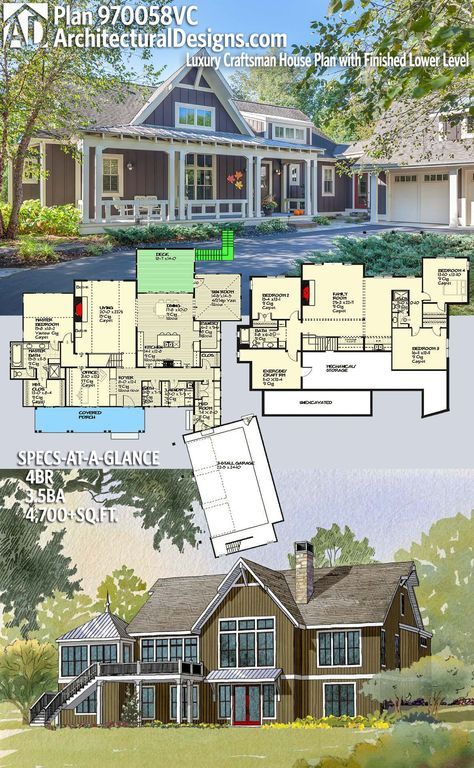 Plan 970058vc Luxury Craftsman House With Finished Lower Level Plans Architectural Design Luxury Craftsman House Plans, Craftsman House Plans With Finished Basement