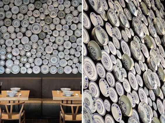 An Accent Wall Made From Bowls Is An Appropriate Choice For This Noodle Restaurant