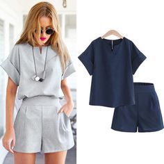 2017 Mulheres Verão Estilo Casual Algodão Linho Top Camisa Feminina pura Cor de Escritório Fêmea Conjunto Terno Trajes das Mulheres Quente Curto conjuntos em Conjunto feminino de Das mulheres Roupas & Acessórios no AliExpress.com | Alibaba Group