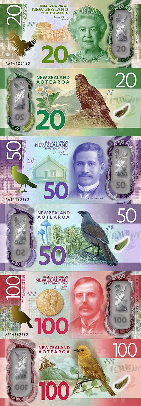 New Zealand new 20, 50, and 100 Dollar notes introduced 16.05.2016
