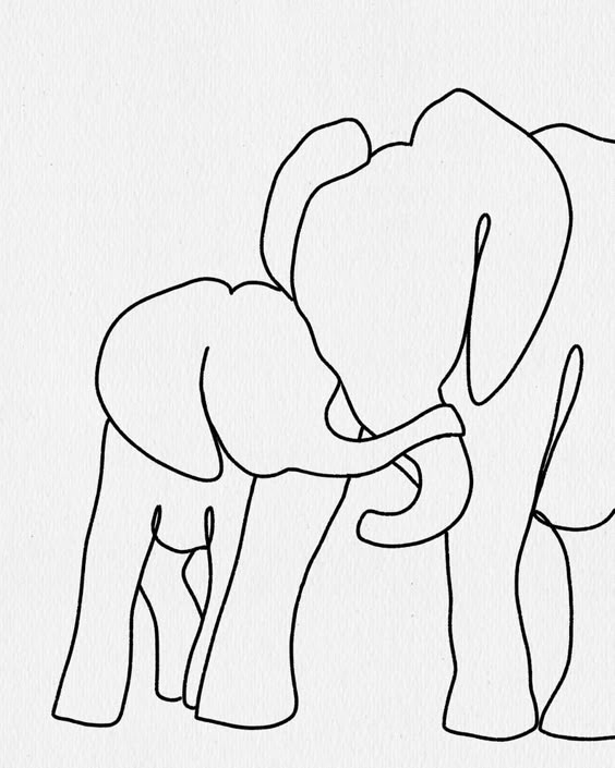 Minimal Water Color Line Drawing Elephant Nursery Art Art | Etsy
