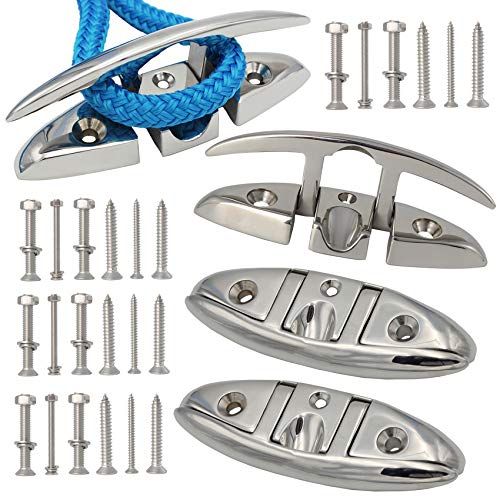 Include Installation Accessories 316 Bolts and Nuts VEITHI 4 inch 316 Stainless Steel Boat Cleat Flat Top 1 Pack