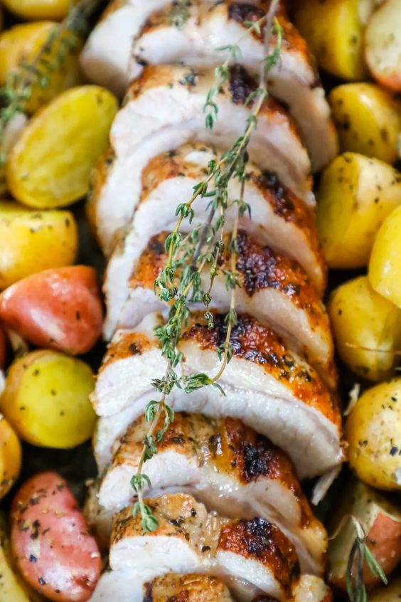 Garlic Herb Butter Baked Pork Loin and Potatoes