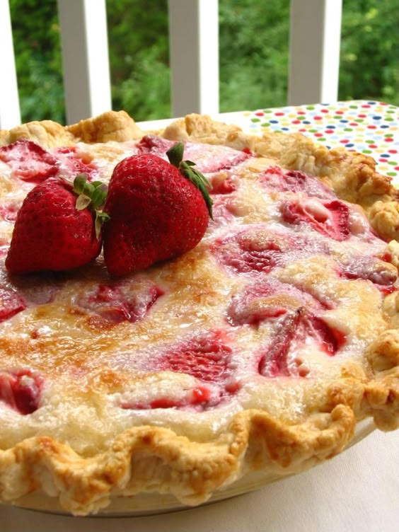 Summer Strawberry Sour Cream Pie - Willow Bird Baking