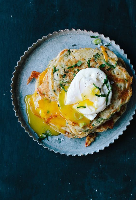 Savory Vegetable Pancakes with Poached Eggs