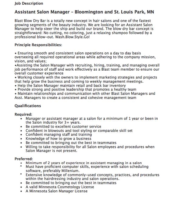 Resume Sample Resume Hair Stylist Manager assistant salon manager job description httpresumesdesign com comassistant free resume sampl