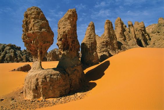 Unusual and spectacular rock formations in the Sahara dessert of Chad.