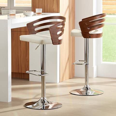 Adele Cream Adjustable Swivel Bar Stools Set Of 2 57v81 Lamps Plus Contemporary Contemporary Bar Stools Swivel, Lamps Plus Bar Chairs