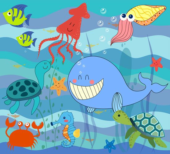 Mundo Marino cartoon, Animalitos marinos infantiles. (con imágenes ...
