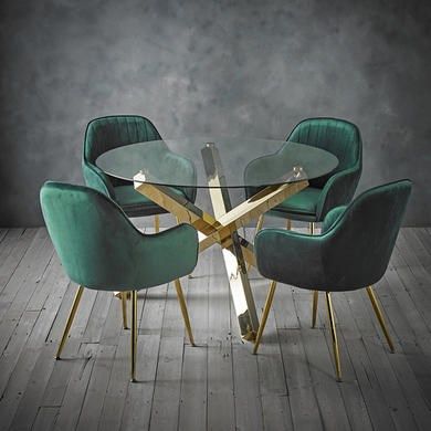 Capri Glass Top Dining Table 4 Green Velvet Dining Chairs With Gold Legs Furniture123 Green Dining Chairs Velvet Dining Chairs Glass Top Dining Table
