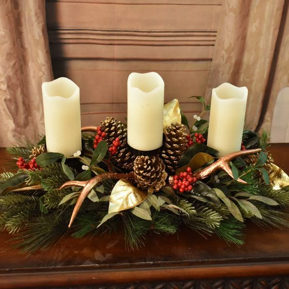 Winter Centerpiece with Magnolia Leaves and Antlers