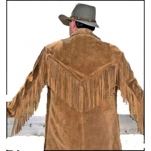 Da Uomo Cowboy Giacca in pelle scamosciata vintage American Frange Perline Western Wear Cappotto