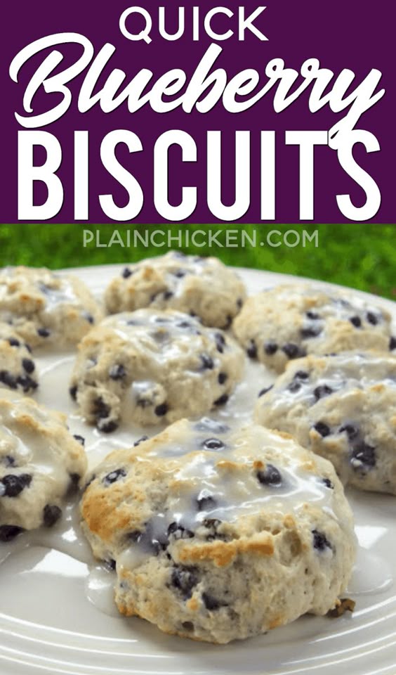 Quick Blueberry Biscuits - only 4 ingredients and ready in 15 minutes!!! Seriously delicious! Bisquick, sugar, blueberries and buttermilk. Top with a quick powdered sugar and milk glaze if desired. These area favorite any day of the week! #biscuits #blueberries #breakfast