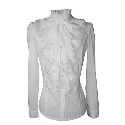 Y&Z Shirts For Women Stand Up Collar Vintage Victoria Ruffle Vintage Dressing Ruffle Vest Off White | Botique Fashion