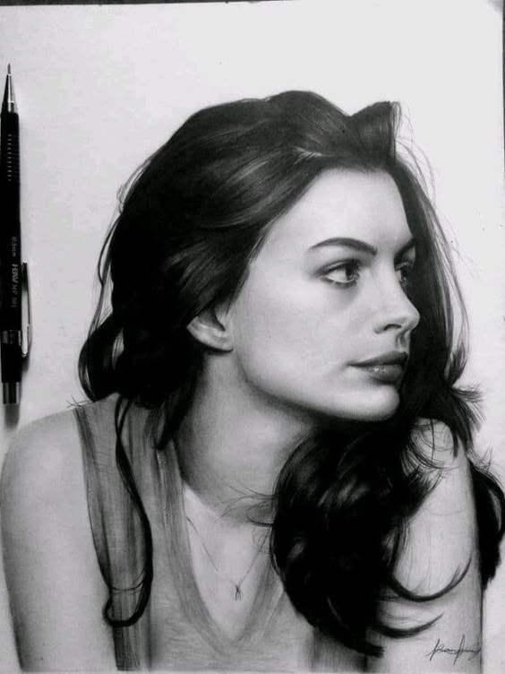 Anne Hathaway. My traditional art for today. - drawing