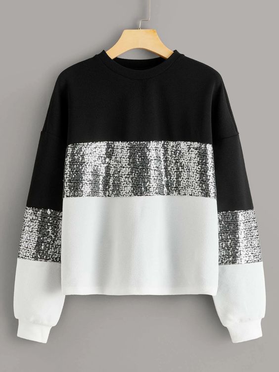 SHEIN Contrast Sequin Cut-and-sew Pullover