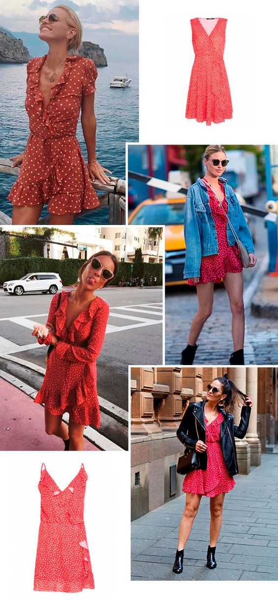 O vestido vermelho de poá é um novo queridinho entre as fashion girls. A inspiração french é reforçada com espadrilles e acessórios minimalistas, mas também vale ir para o lado mais cool com jaquetas jeans e complementos fashion.
