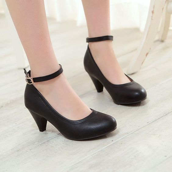 Chic Women's Ankle Strap Kitten Heel Casual Ol Mary Janes Pumps Shoes Plus Size