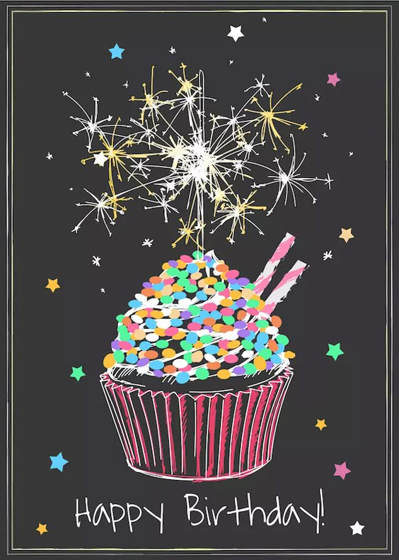 Printable Birthday Cards | Cake and Sparklers Chalkboard