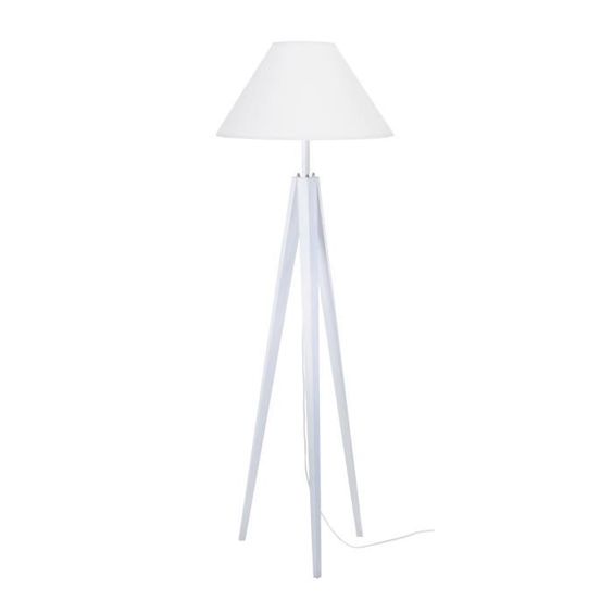 Lampadaire avec tablette ADELPHE en bois H.156 cm Blanc Lampadaire Bois Trépied 156cm Naturel & Blanc pas cher