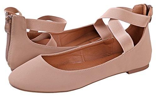 ANNA Dana-20 Womens Classic Ballerina Flats Elastic Crossing Straps