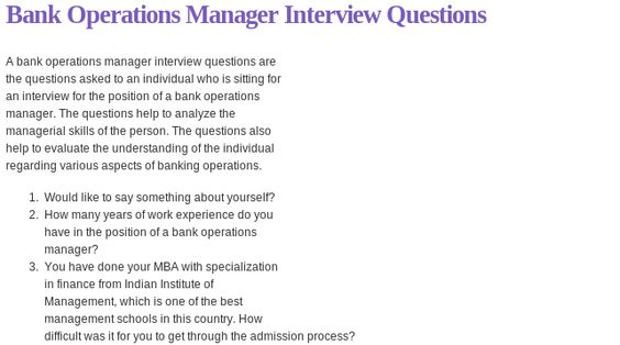 Bank Operations Manager Interview Questions Read more @ www - administrative assistant interview questions Bank Operations Manager Interview Questions Read more @ www - administrative assistant interview questions