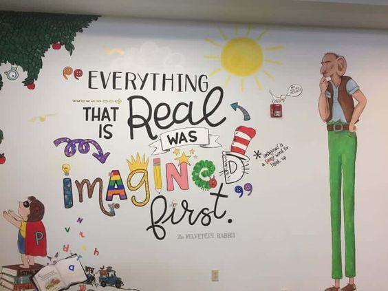 Library mural - A girl and a glue gun