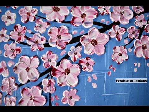 pix Blue Background Easy Cherry Blossom Painting cherry blossom acrylic texture painting