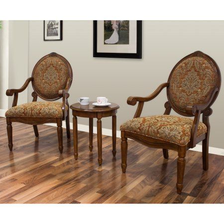 Best Master Furniture's Miranda 3-Piece Traditional Living Room Accent Chair and Table Set, Brown