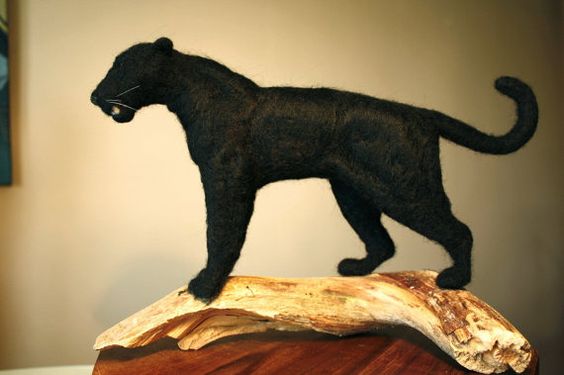 Needle felting leopard black leopard Black by MinzooNeedleFelting