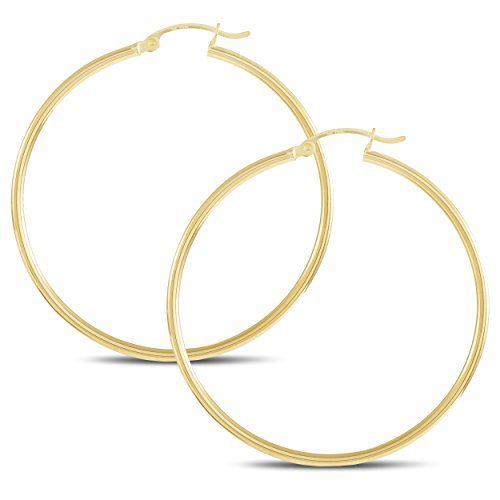 Classic Sliver Yellow Gold Classic Shiny Polished Round Hoop Dangle Earrings W