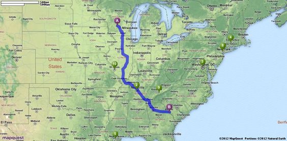 Directions from Wisconsin to Arkansas on a map