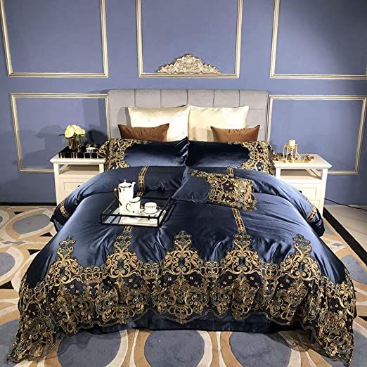Guoz Luxury European Style Blue 100s Silk Cotton Palace Bedding Set Lace Embroidery Duvet Cover Bed Sheet Pillowca Sheets - What Is European Style Bedding Guoz Luxury European Style Blue 100s Silk Cotton Palace Bedding Set Lace Embroidery Duvet Cover Bed Sheet Pillowca Sheets - What Is European Style Bedding
