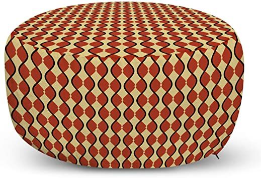 Lunarable Geometric Ottoman Pouf Repeating Pattern Of Wavy Black Stripes And Round Edged Rhombus Shapes Decorative Soft Foot Pouf Ottoman Ottoman Bean Chair