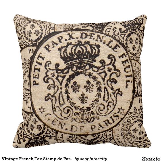 Vintage French Tax Stamp De Paris Throw Pillow Zazzle Com Paris Throw Pillow Throw Pillows French Vintage