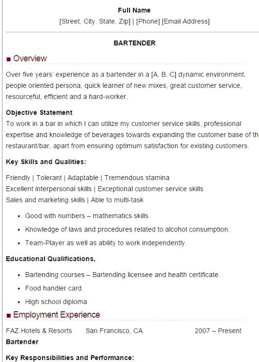 bartending resume skills bartending resume skillsbartender bartender skills for resumes