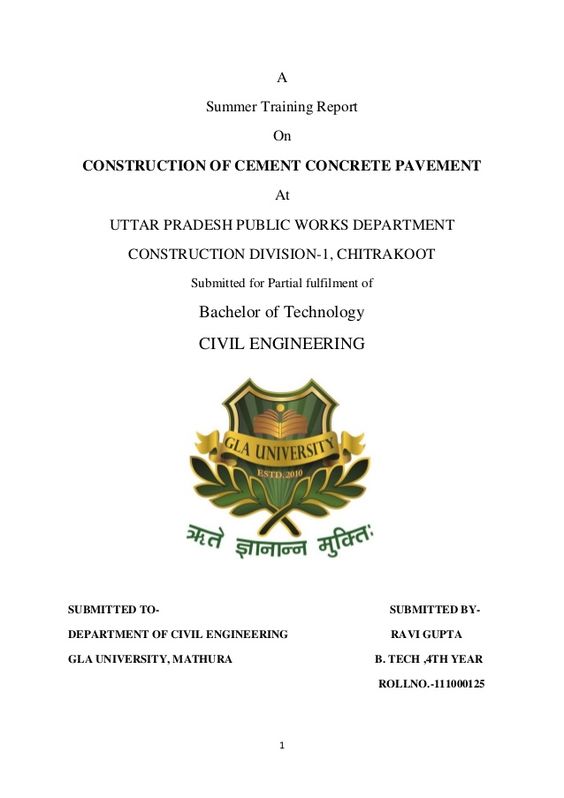 A Summer Training Report On CONSTRUCTION OF CEMENT CONCRETE - training report A Summer Training Report On CONSTRUCTION OF CEMENT CONCRETE - training report