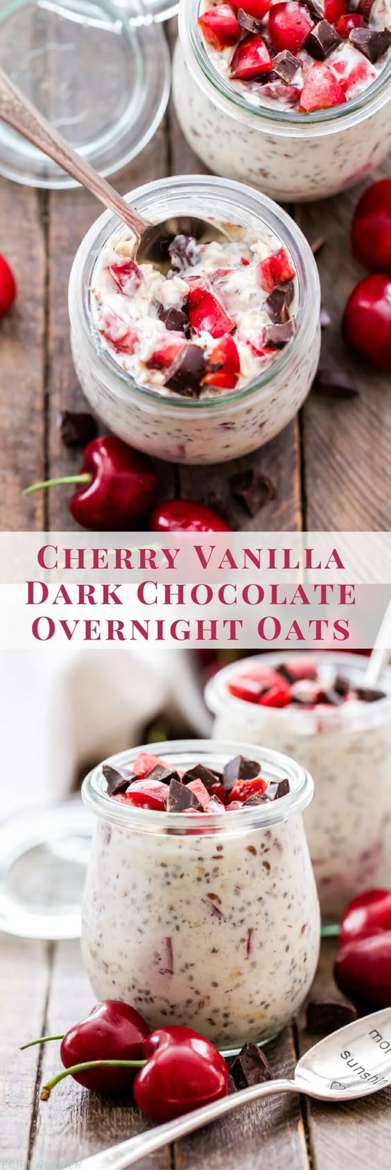 Cold, creamy, overnight oats are perfect for summer. Take advantage of seasonal fresh cherries and make these Cherry Vanilla Dark Chocolate Overnight Oats! A quick and easy breakfast or delicious after dinner snack!